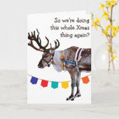 カスタマイズ可能なクリスマス アイロニカルなトナカイのカード カード (黄色い花)