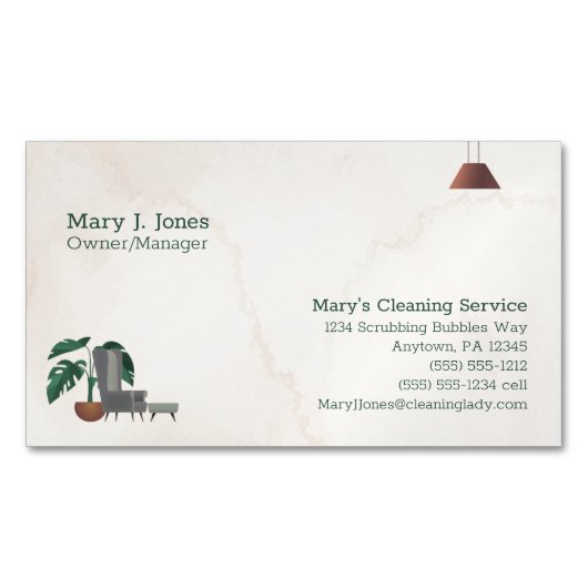 カスタマイズ可能なクリーニングサービスホーム8ライン マグネット名刺 (正面)