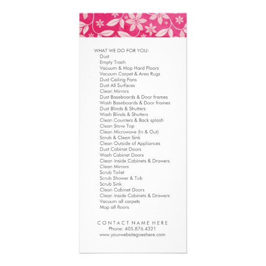 カスタマイズ可能なクリーニングサービスメニューラックカード ラックカード (裏面)