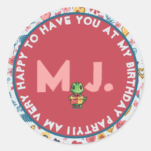 カスタマイズ可能なクレヨンハートと花 ラウンドシール (正面)