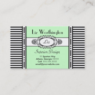 カスタマイズ可能なクールな緑のダマスク織およびストライプ 名刺