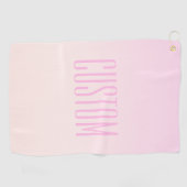 カスタマイズ可能なグラデーション文字付きピンクから桃への夕日 ゴルフタオル (横)