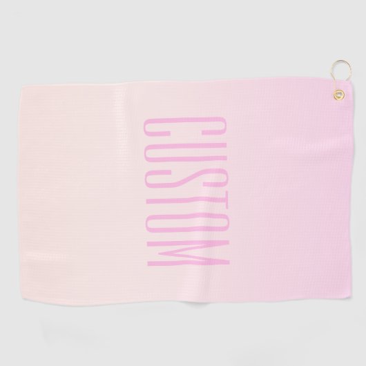 カスタマイズ可能なグラデーション文字付きピンクから桃への夕日 ゴルフタオル (横)