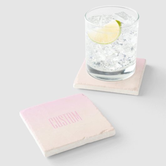 カスタマイズ可能なグラデーション文字付きピンクから桃への夕日 ストーンコースター (横)