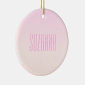 カスタマイズ可能なグラデーション文字付きピンクから桃への夕日 セラミックオーナメント (右)