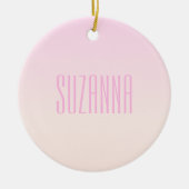 カスタマイズ可能なグラデーション文字付きピンクから桃への夕日 セラミックオーナメント (正面)