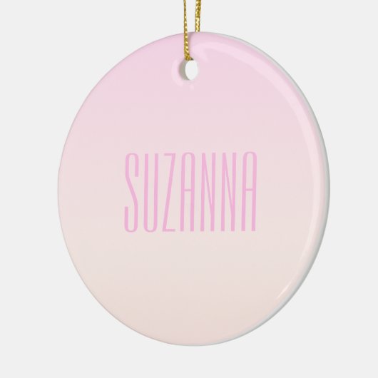 カスタマイズ可能なグラデーション文字付きピンクから桃への夕日 セラミックオーナメント (左)