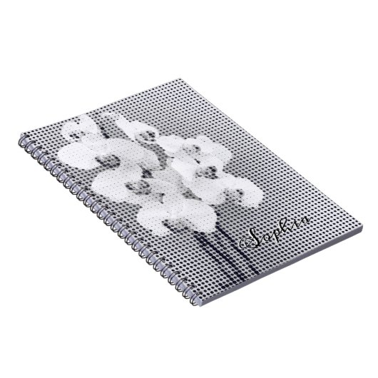 カスタマイズ可能なグラフィックオーキッド水玉模様パターン ノートブック (右側)