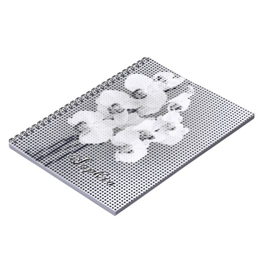 カスタマイズ可能なグラフィックオーキッド水玉模様パターン ノートブック (左側)