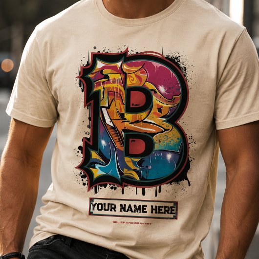 カスタマイズ可能なグラフィティ文字「B」で名前を表現 Tシャツ