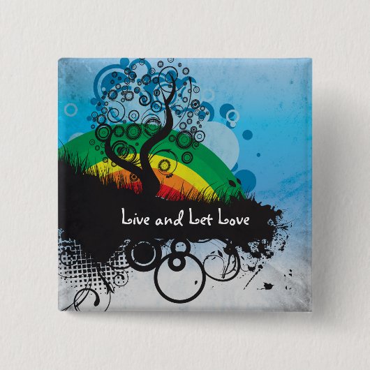 カスタマイズ可能なグランジな虹の木 缶バッジ (正面)