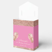 カスタマイズ可能なグリッターエメラルドピンクとローズゴールド フェイバーボックス (オープン)