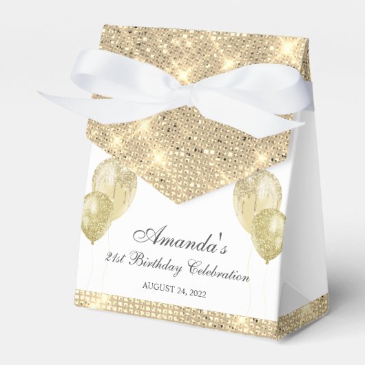 カスタマイズ可能なグリッターゴールドとホワイト フェイバーボックス (正面サイド)