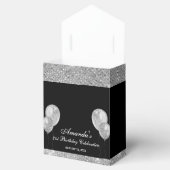 カスタマイズ可能なグリッター ブラック & シルバー ファボリボックス フェイバーボックス (オープン)