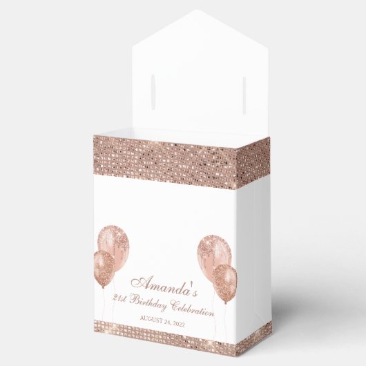 カスタマイズ可能なグリッター ホワイトとローズゴールド フェイバーボックス (オープン)