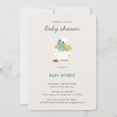 カスタマイズ可能なグリーンの恐竜パーティーテーマのベビーシャワー 招待状 (正面)