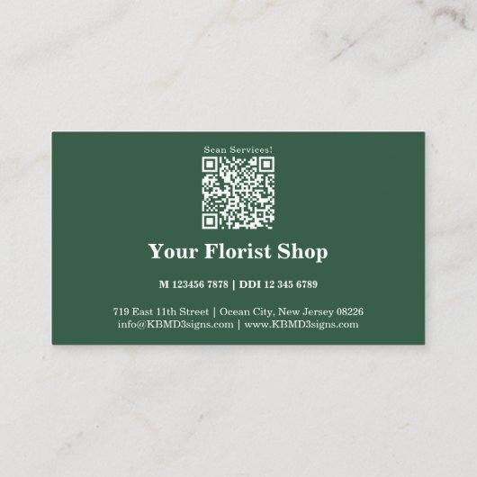 カスタマイズ可能なグリーン&ホワイトフローリストロイヤリティカード ロイヤリティカード (裏面)