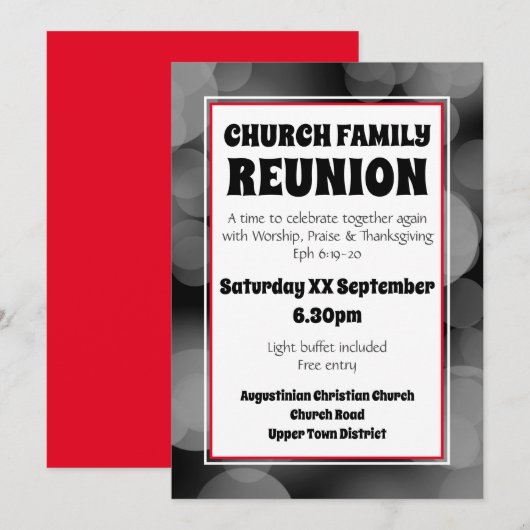 カスタマイズ可能なグレーぼかし教会家族再会 招待状 (正面/裏面)