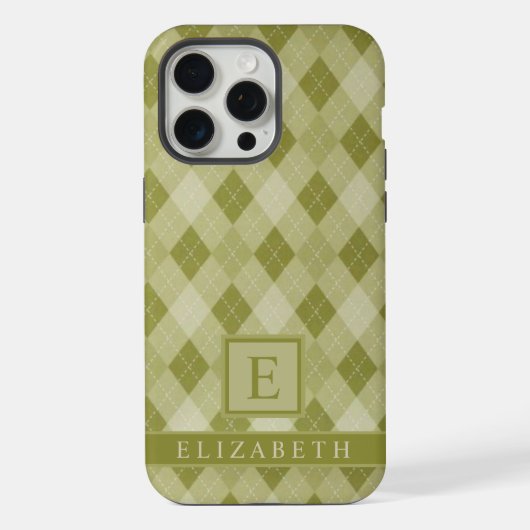 カスタマイズ可能なグレーセージのオリーブ緑のパタアーガイルーン iPhoneケース (裏面)