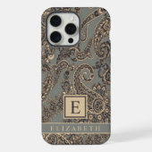 カスタマイズ可能なグレーブラックピーチピンクペイズリーパターン iPhoneケース (裏面)