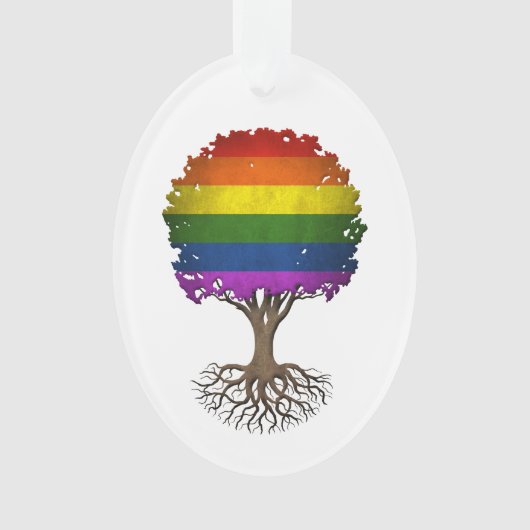 カスタマイズ可能なゲイプライドの虹の旗の生命の樹 オーナメント (正面)
