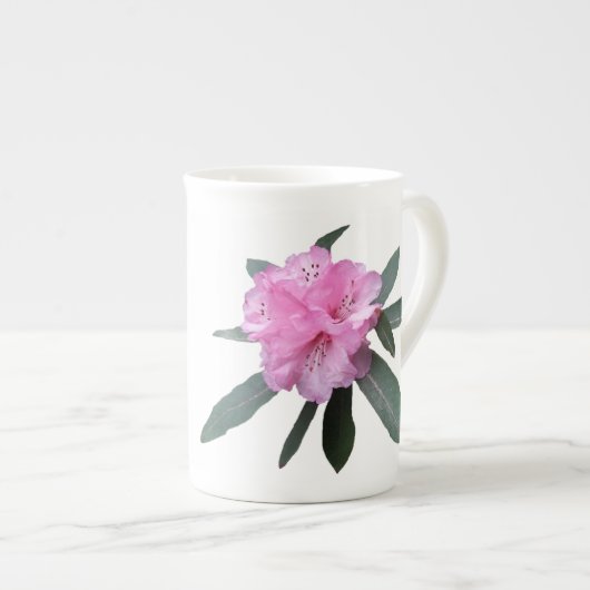 カスタマイズ可能なゲイル名モノグラムピンクの花 ボーンチャイナマグカップ (正面右)