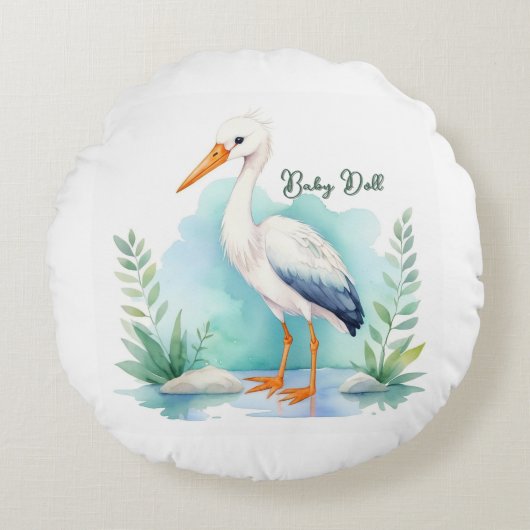 カスタマイズ可能なコウノトリ子供部屋セットベビー人形 ラウンドクッション (正面)