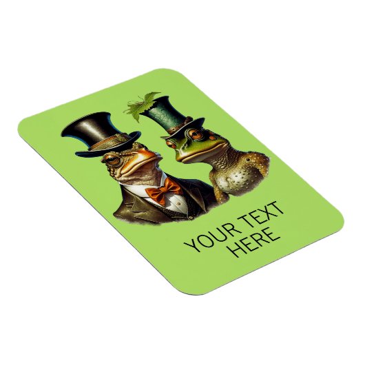 カスタマイズ可能なコテージコア風のユーモアあふれるビクトリアン時代のカエルカップル マグネット (右側)