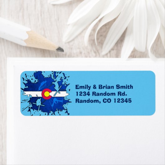カスタマイズ可能なコロラド州のスキー(ばちゃばちゃ)跳ねるリターンラベル ラベル (インサイチュ)