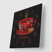 カスタマイズ可能なコーヒーカフェの赤と黒のデザイン スクエア壁時計 (傾斜)