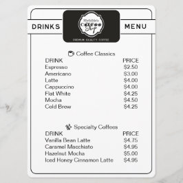 カスタマイズ可能なコーヒーショップのドリンクメニュー メニュー