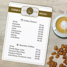 カスタマイズ可能なコーヒーショップのドリンクメニュー
