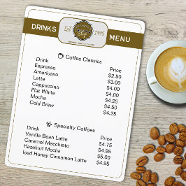 カスタマイズ可能なコーヒーショップのドリンクメニュー メニュー