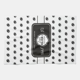 カスタマイズ可能なコーヒーショップのロゴ B&W キッチンタオル