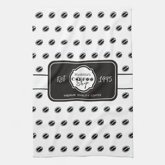 カスタマイズ可能なコーヒーショップのロゴ B&W キッチンタオル (縦)