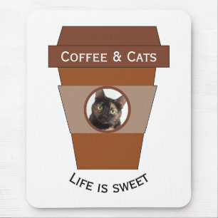カスタマイズ可能なコーヒー及び猫-生命は甘いです マウスパッド