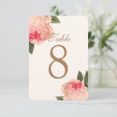 カスタマイズ可能なコーラル ピオニー テーブル ナンバー カード (スタンド正面)