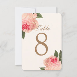カスタマイズ可能なコーラル ピオニー テーブル ナンバー カード