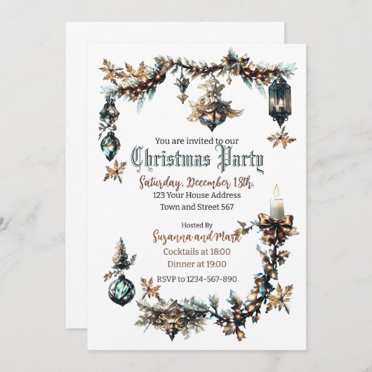 カスタマイズ可能なゴシック様式のクリスマスパーティの招待状 招待状 (正面/裏面)