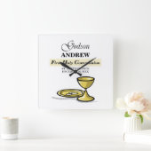 カスタマイズ可能なゴッドソンファーストコミュニオンチャリス スクエア壁時計 (ホーム)