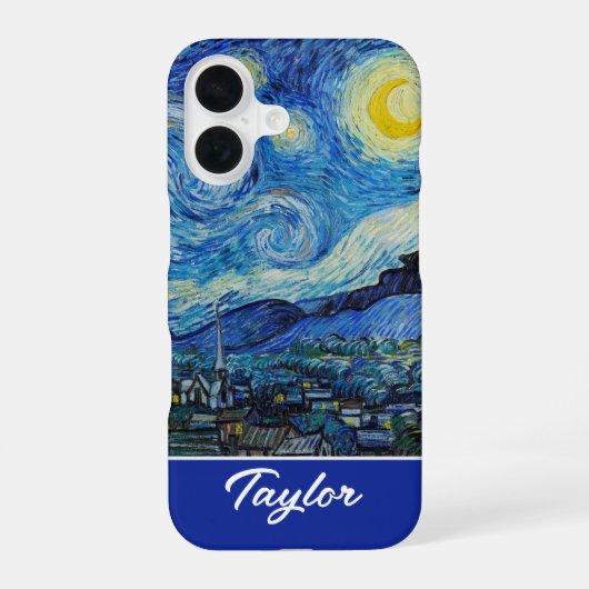 カスタマイズ可能なゴッホの「星月夜」 iPhone 16ケース (裏面)