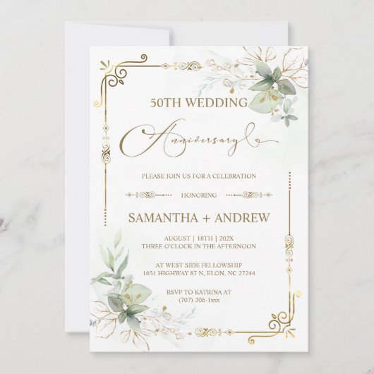 カスタマイズ可能なゴールデンジュビリー記念日 招待状 (正面)