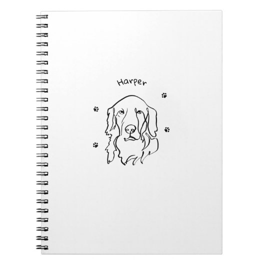 カスタマイズ可能なゴールデンレトリバーラインアート ノートブック (正面)