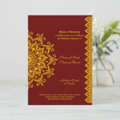 カスタマイズ可能なゴールド ダークレッド メヘンディ ヘンナ インド 招待状 (スタンド正面)