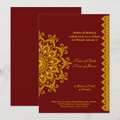 カスタマイズ可能なゴールド ダークレッド メヘンディ ヘンナ インド 招待状 (正面/裏面)