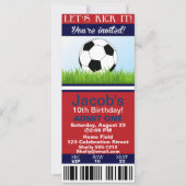 カスタマイズ可能なサッカーのチケットの誕生日の招待 招待状 (正面)