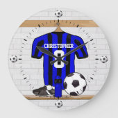カスタマイズ可能なサッカーシャツ(黒と赤) ラージ壁時計 (正面)