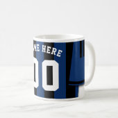 カスタマイズ可能なサッカージャージーマグ、ブラックブルーストライプ コーヒーマグカップ (正面右)