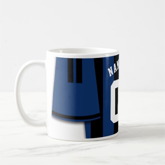 カスタマイズ可能なサッカージャージーマグ、ブラックブルーストライプ コーヒーマグカップ (左)