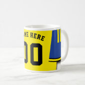 カスタマイズ可能なサッカージャージーマグ、ブルー&イエロー コーヒーマグカップ (正面右)